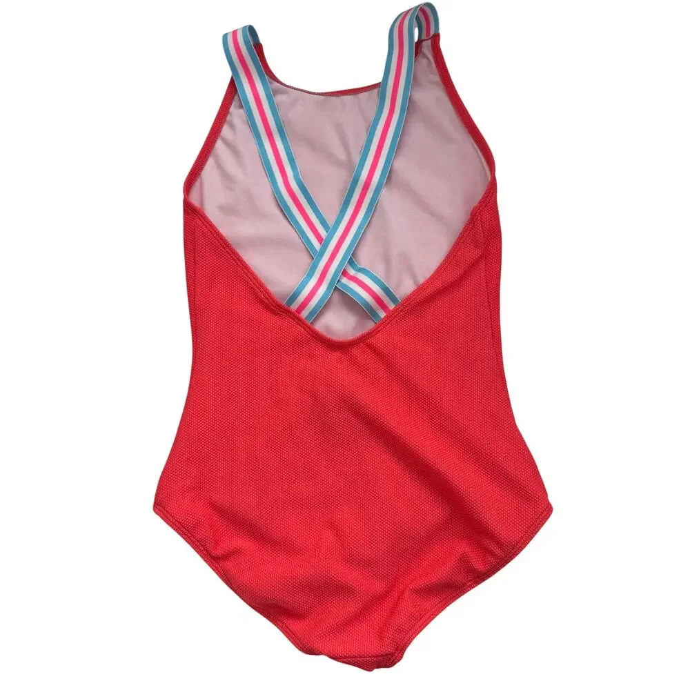 NWOT Mini Boden 11/12 Girls One Piece Racerback Swimsuit Textured Coral